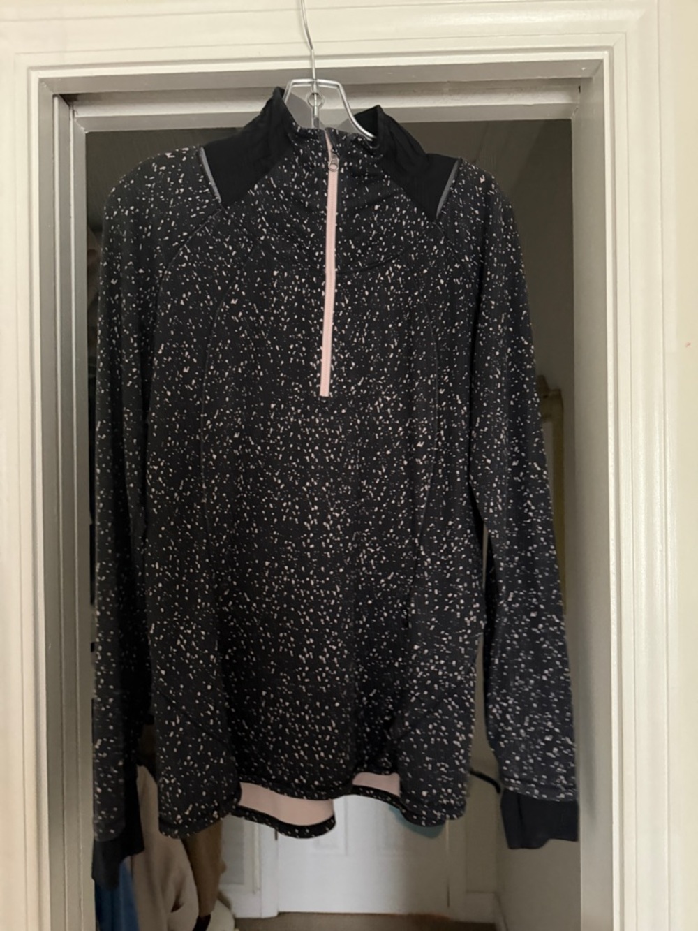 Lululemon Black Speckled Quarter-Zip Pullover with Light Pink Trim